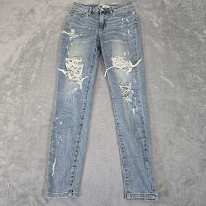 Judy Blue‎ Jeans Womens 3 26 Blue Skinny Fit Light Wash Stretch Distressed Lace